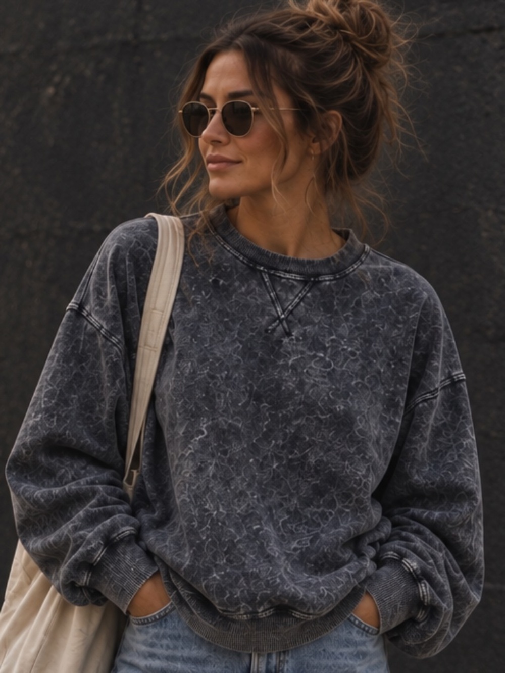 J.O & Co Gray Acid Wash Distressed Crewneck sweater